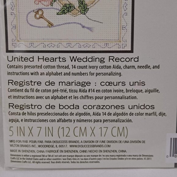 Dimensions United Hearts Wedding Record Counted Cross Stitch Kit NWT - Picture 3 of 5